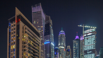 Wall Mural - Dubai Marina at night timelapse, Glittering lights and tallest skyscrapers