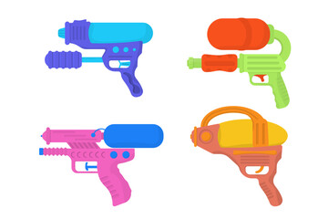 Wall Mural - Vector plastic children's toy water gun icon isolated on white background. Multi-colored cartoon illustration.