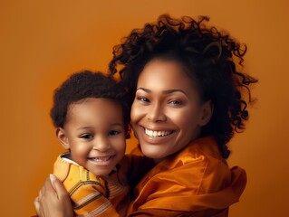 Wall Mural - A mother and her child are smiling and hugging each other