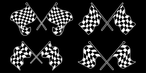 Poster - Set of racing flags. Vector crossed racing and checkered flag. Four racing flag options.