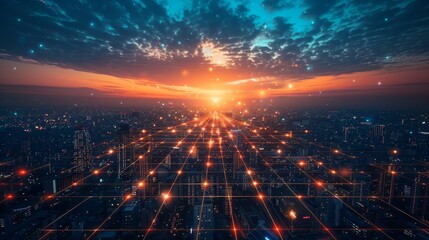 Poster - Global Connectivity: Network Hubs Illuminated at Dusk