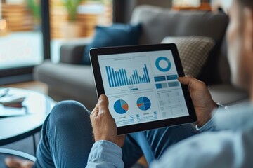 Poster - An experienced real estate professional demonstrating an electronic real estate market analysis chart on a handheld device.