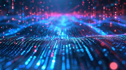 Poster - An animated rendering of an advanced grid system, showcasing digitized information moving within a lively azure range, symbolizing the contemporary design of interconnected tech and computerization