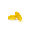 Golden oil capsule of vitamin A, E, Omega 3 or collagen. of medical pill with fish fat or organic cosmetic oil, transparent background
