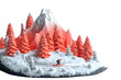 A whimsical 3D cartoon render of a ski-draisine in a winter wonderland setting.