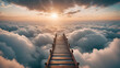 Stairs towards an open door in the sky with clouds. Ladder of Success. AI generated image, ai. ..