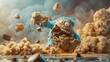 Playful Cookie Monster Reaches for Gooey Chocolate Chip Delight in Whimsical 3D Baking Scene