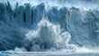piece of glacier falls into the ocean water