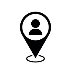 Wall Mural - person location map pointer, avatar icon with location pin, black symbol isolated on white backgroun