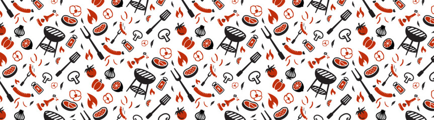 barbeque icon seamless pattern background, barbecue wallpaper, bbq cute repeat retro style
