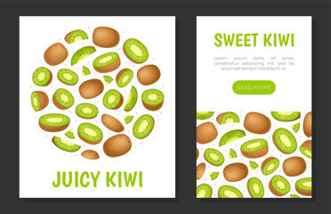 Sticker - Sweet Kiwi Fruit Banner Design with Green Food Vector Template