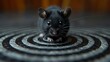  a close up of a mouse on a circular surface with a blurry image of the mouse in the background.
