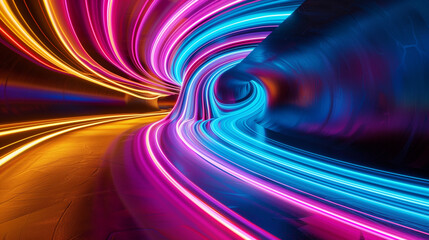 abstract colorful high-speed light trails background, motion effect, neon fastest glowing light, emp