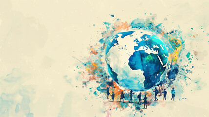  A dynamic 3D rendering of a globe surrounded by youthful figures, capturing the essence of International Youth Day,