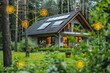 Solar photovoltaic panels on a modern house roof, produce electricity with innovation renewable clean eco energy.