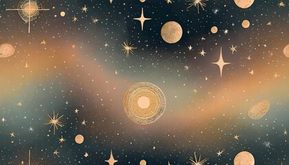 Wall Mural - seamless pattern with outer space with stars universes and galaxies on dark multicolored background