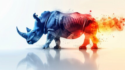 Wall Mural -  a rhinoceros standing in front of a white background with a red and blue rhinoceros in the foreground.