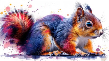 Wall Mural -  a painting of a squirrel with multi - colored paint splattered all over it's body and tail.