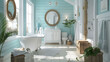 Beachside Bliss: Coastal Retreat Bathroom Drenched in Serene Blue and White Shades