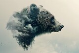 Fototapeta  - Enigmatic Bear Emerging from Ethereal Forest Landscape