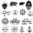 Big Set of the Camping, outdoor labels and design elements. Retro vector design graphic element, emblem, logo, insignia, sign, identity, logotype, poster. Vector illustration.