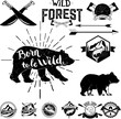Big Set of the Camping, outdoor labels and design elements. Retro vector design graphic element, emblem, logo, insignia, sign, identity, logotype, poster. Vector illustration.