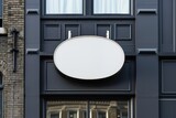 Fototapeta  - Empty oval store sign on a stylish dark facade