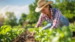 /imagine prompt: Farmer, A dedicated woman farmer tending to crops, Rural farm background 