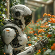 Human-like robot in the flower garden