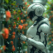 Human-like robot in the flower garden
