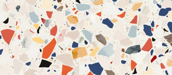 Poster - A world of colorful terrazzo tiles in an electric blue circle pattern, resembling a visual arts event. Each tile is a piece of art, creating a seamless design on a white background