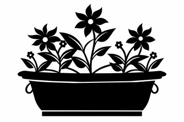 Wall Mural - flower-tub-black-silhouette-vector-white-background.