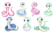 Set Of Hand Drawn Watercolor Cute Snakes