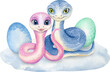 Hand Drawn Watercolor Cute Family Snakes