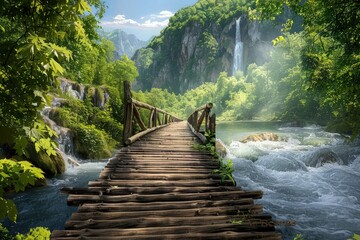 Canvas Print - Flowing Pathways: Journeying Beside the Gentle Stream Through Lush Greenery