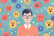 Illustration of a concerned man with social media reaction icons