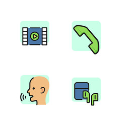 Poster - Communication line icon set. Telephone receiver, loud speaker, earphones, video conference. Modern tachnology for communication concept. Can be used for web pictograms, design and application