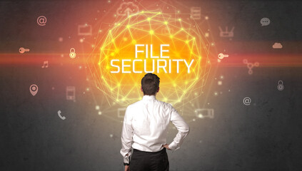 Fototapete - Rear view of a businessman, online security concept