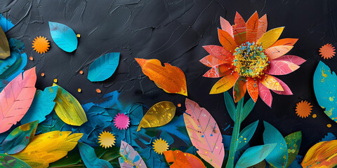 Wall Mural - Design with decor of flowers made of paper. Spring and summer illustration using collage technique