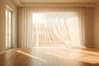 Beautiful sunlight blowing a white sheer curtain from an open windows