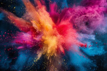 Wall Mural - Energetic splash of colorful powder exploding, abstract art with vivid hues