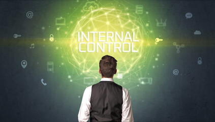 Poster - Rear view of a businessman, online security concept