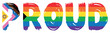 Text Proud isolated. Typography with LGBT Intersex Progress Pride flag colors. New LGBTQ Pride Flag. New Updated Intersex Inclusive Progress Flag LGBT, LGBTQ or LGBTQIA plus Pride. Vector illustration