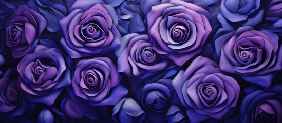 Wall Mural - A beautiful painting of purple roses set on a dark background, showcasing the lovely colors and intricate details of this flower