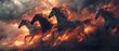 In the heart of the storm, horses with manes like burning embers race the furious wind , 3D illustration