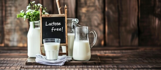 A jug and glasses with lactose-free milk on the table