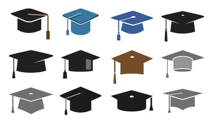 Wall Mural - Creative School Graduation Hats Collection Logo Vector Symbol Icons Design Illustration