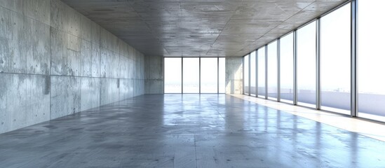 Sticker - 3D visualization of an unfurnished space with concrete flooring and walls.