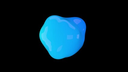 Wall Mural - 3D animation of Abstract smooth blue liquid shape. 4k seamless loop 3D animation. Smooth animation of bubbles, metaball with inner glow. Isolated on black background.