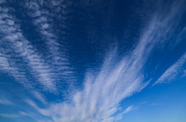 Spectacular waves sky. Undulatus wave clouds indicating a change of weather like rain or storm. Beautiful blue sky and white clouds landscape meteorological photo.